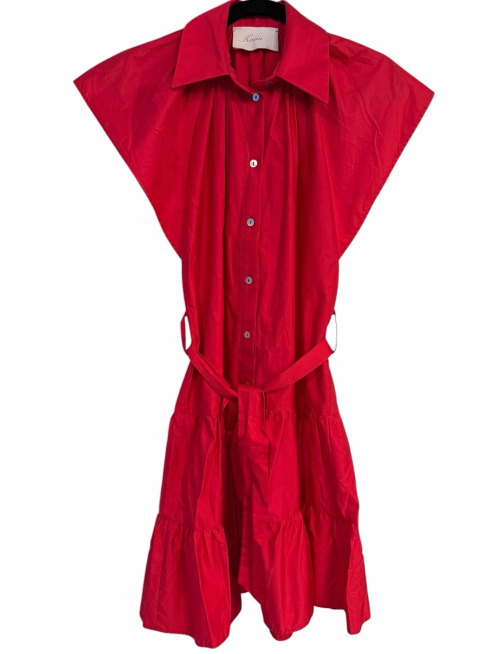 KASIA RUFFLE RED DRESS 100% Cotton Size Small - Picture 5 of 12